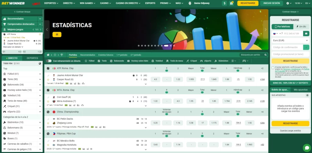 interfaz de betwinner